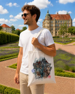 Stoffbeutel mit dem "Kunstdruck Güstrow" von Christoph Kadur